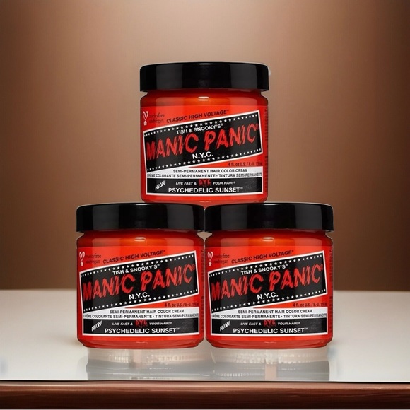 3x Psychedelic Sunset MANIC PANIC Semi Permanent Orange Red Hair Color Dye Cream - Picture 1 of 16